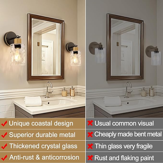 MOKATNG Set of 2 Wall Sconces for Bathroom, Coastal Modern Vanity Lights - Image 2