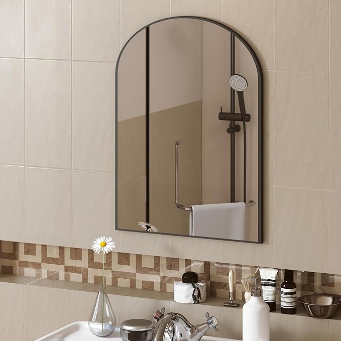 DUMOS Black Metal Arch Vanity Rounded Rectangle Bathroom Mirrors by DumosLifestyle