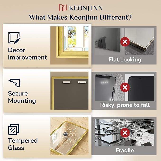 Keonjinn 60" x 36" Gold Bathroom Mirrors - Image 5