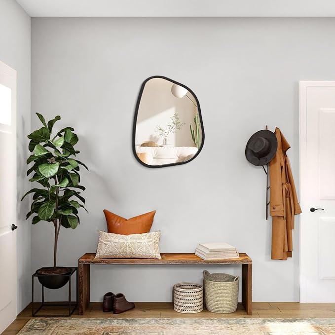Asymmetrical Small Wall Mirror Irregular Wood Frame Modern Unique Accent Wall - Image 5