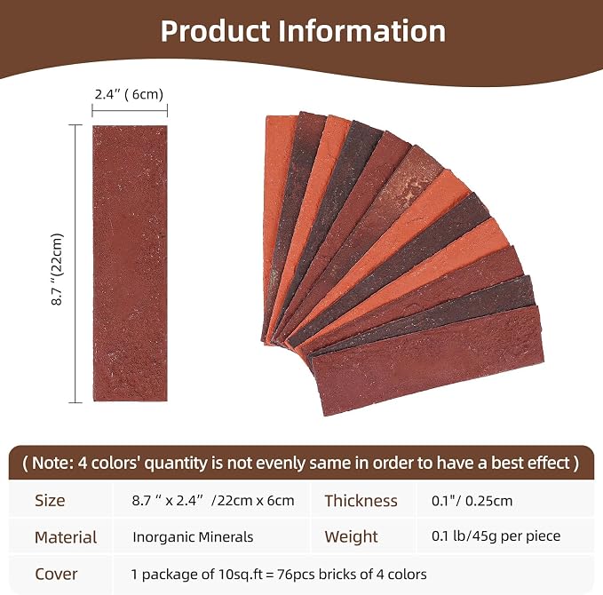 76pcs Red Thin Brick Veneers, Curlable Red Brick Tiles, DIY Accent Walls - Image 2