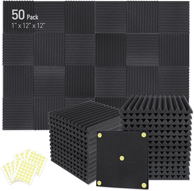 Focusound 50 Pack Acoustic Foam Panels 1" x 12" x 12" Sound Proof Foam Panles by Focusound