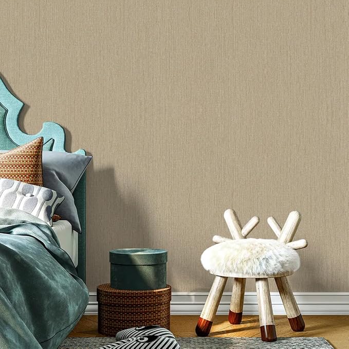 Grasscloth Peel and Stick Wallpaper Beige Brown Textured Wallpaper 15.7inch x - Image 6