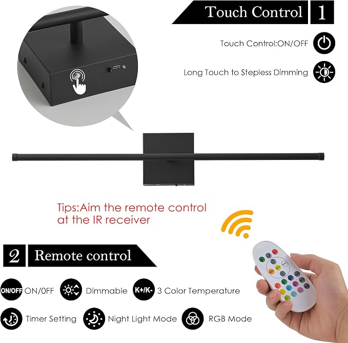 KARTOOSH 32.2 Inch 9 RGB Color Battery Operated Wireless Wall Sconces Set of Two - Image 3