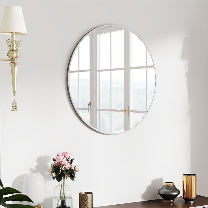 SCWF-GZ 24" Round Mirror Circle Wall Mounted Hanging or Against Wall Aluminum - Image 8