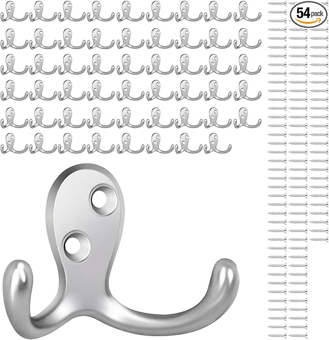 Homanu 54 Pack Coat Hooks, Heavy Duty Double Prong Coat Hooks Wall Mounted by Homanu