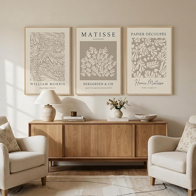 Framed Large Matisse Canvas Wall Art Set of 3, Vintage Neutral Abstract Floral - Image 3