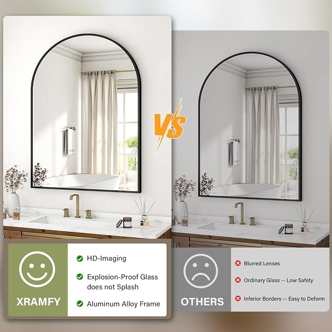 XRAMFY 32"x48" Arched Bathroom Mirror - Image 4