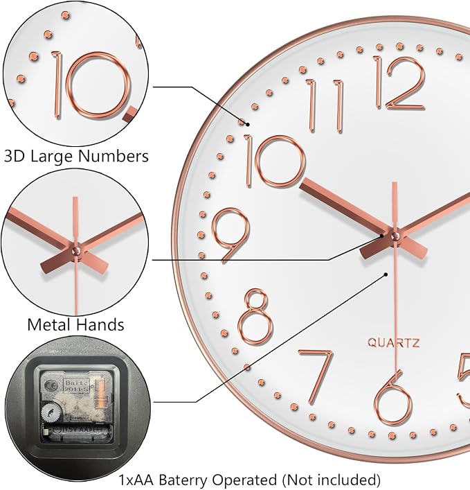Silent Wall Clocks Battery Operated 8 Inch, Analog Wall Clock - Image 6