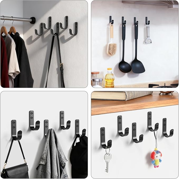 15-Pack Black Metal Wall Hooks, Heavy Duty Coat Hooks Wall Mounted - Image 5