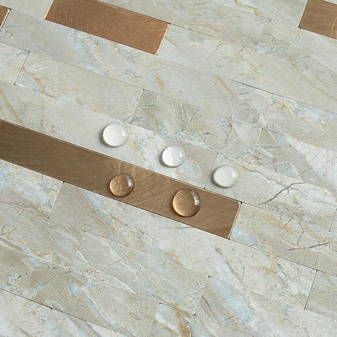 AULIGET 20 Sheets Faux Stone Peel and Stick Backsplash, Light Brown Marble Look - Image 4
