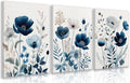 LLEEMPI Framed Navy Blue Floral Wall Art Set of 3, Modern Wildflower Wall Decor by Unknown