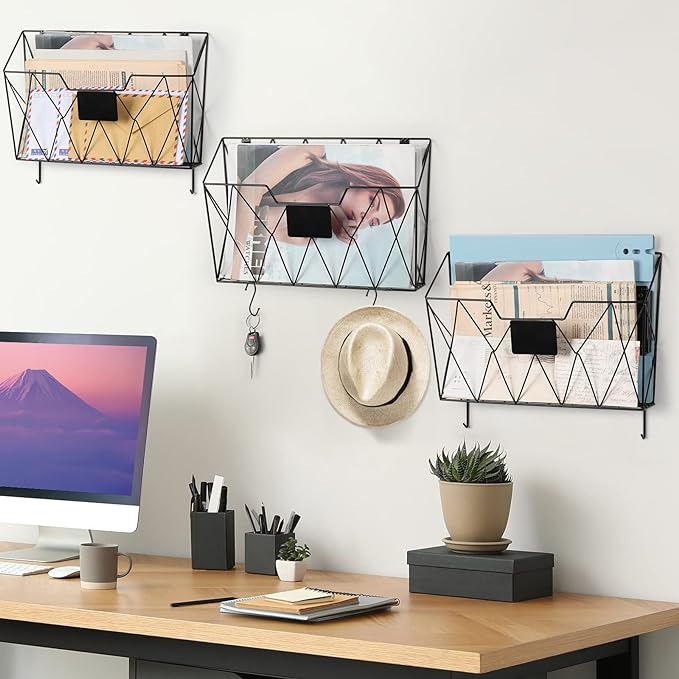 YBING Wall File Organizer for Office Hanging Wall File Holder and Basket Set of - Image 2