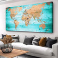 Large Wall Art Blue map of The World Painting Ready to Hang 29"x58"Large Framed by ZEYDRT