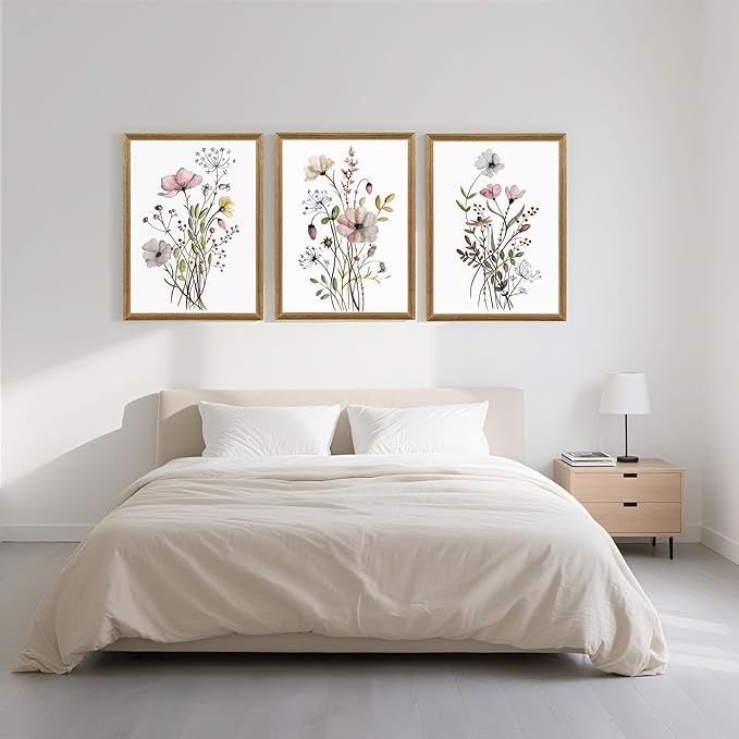 WRFON Framed Botanical Canvas Wall Art Set of 3, Watercolor Floral Prints - Image 4