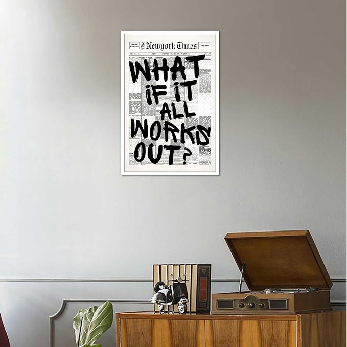 Drimiler Retro Black And White Newspaper Poster What If It All Works Out Canvas - Image 9