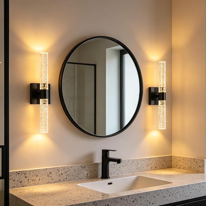 Black Modern LED Wall Sconces Set of Two 3000K-6000K Crystal Bathroom Sconce - Image 4