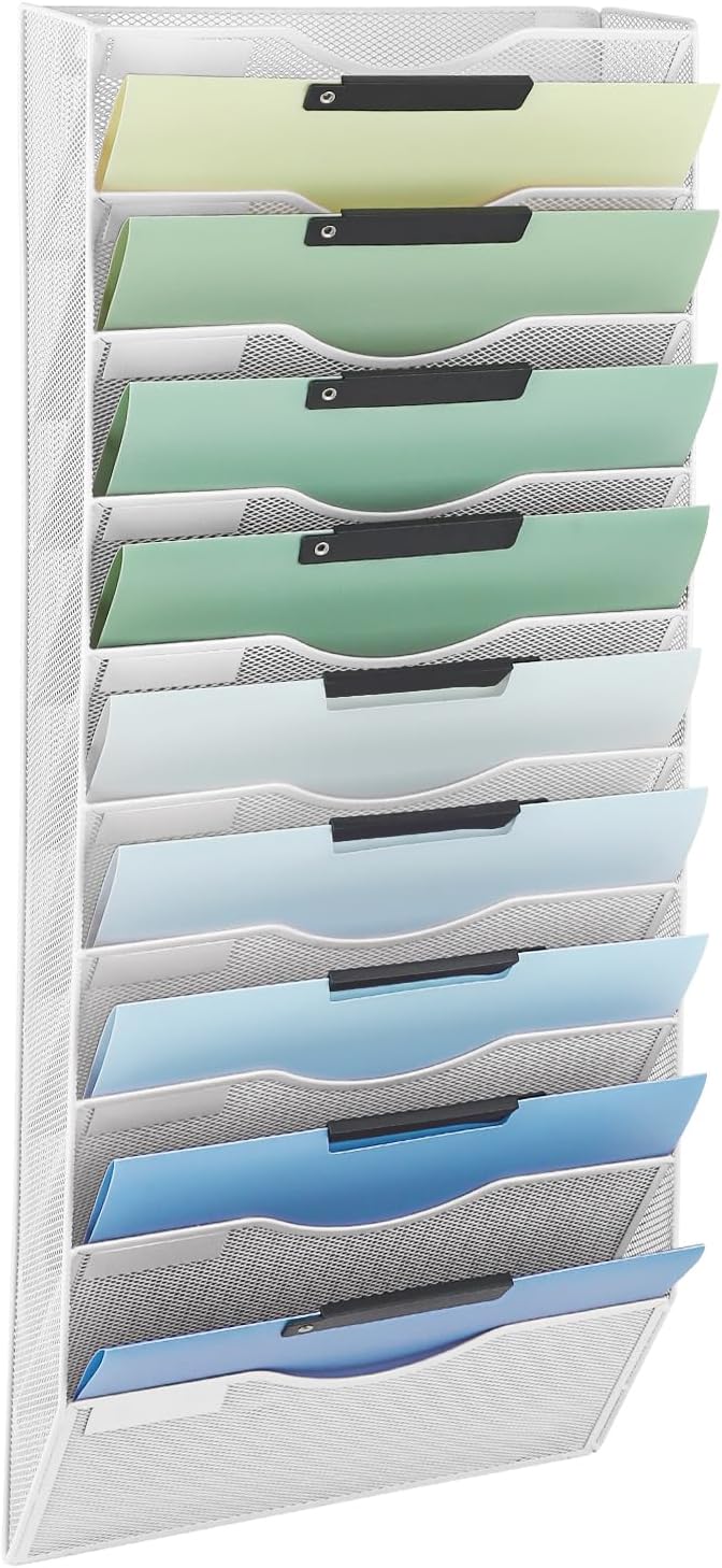 EASEPRES 10 Pocket Mesh Hanging Wall File Organizer, Wall Mounted Mail Paper by EASEPRES