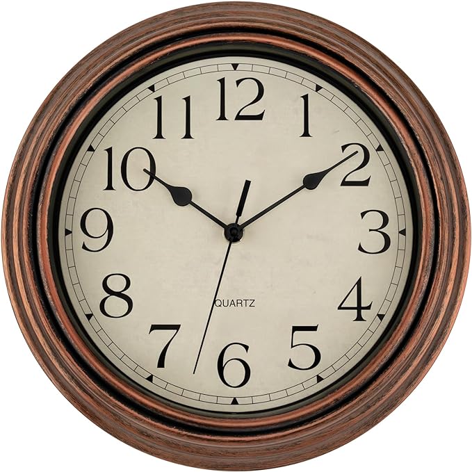 Foxtop Vintage Copper Wall Clock 12 Inch Silent Non Ticking Battery Operated by Foxtop