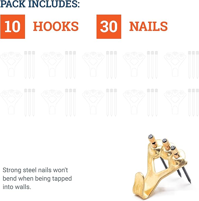 PHS 100 lb Picture Hanging Hooks – Heavy Duty Picture Hangers, 10 Pack Frame - Image 5