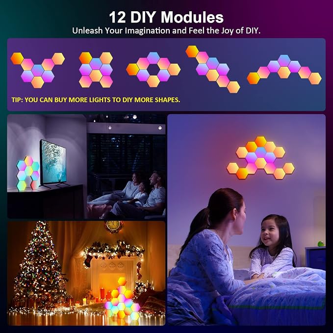 OJQ 12 Pack Hexagon Lights Wall RGB Panel - Image 5