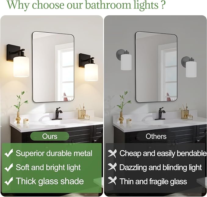 MOKATNG Set of 2 Wall Sconces for Bathroom, Bathroom Wall Lamp for Mirror - Image 2