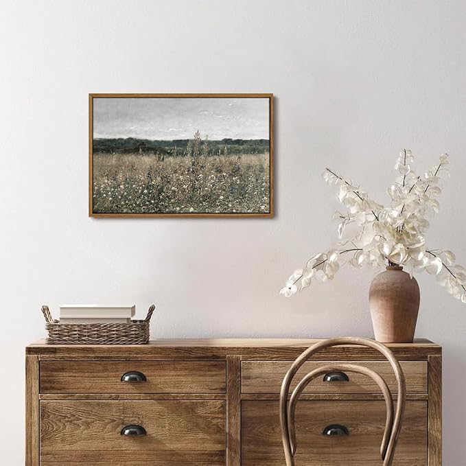 OIQArtOIQ Vintage Framed Wall Art Wildflower Field Meadow Canvas Art Prints - Image 5