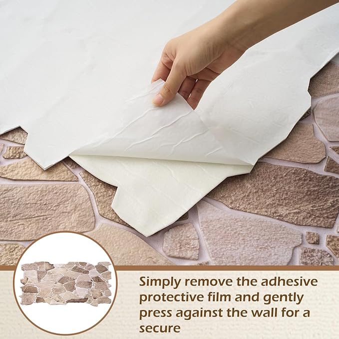 12 Pack 38.6" x 18.9" Peel and Stick 3D Faux Stone Wall Panels PVC Lightweight - Image 3