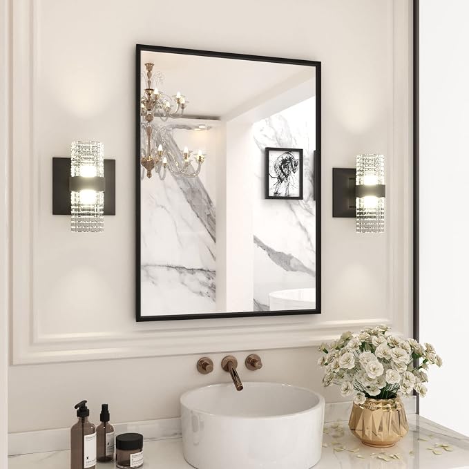 LOAAO 22"X30" Black Rectangle Bathroom Mirror Wall, Matte Black Aluminum Alloy - Image 3