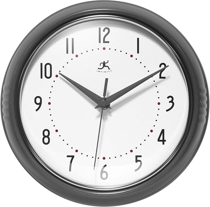 Infinity Instruments LTD. Retro Round Aluminum Wall Clock, Oyster Grey by InfinityInstruments