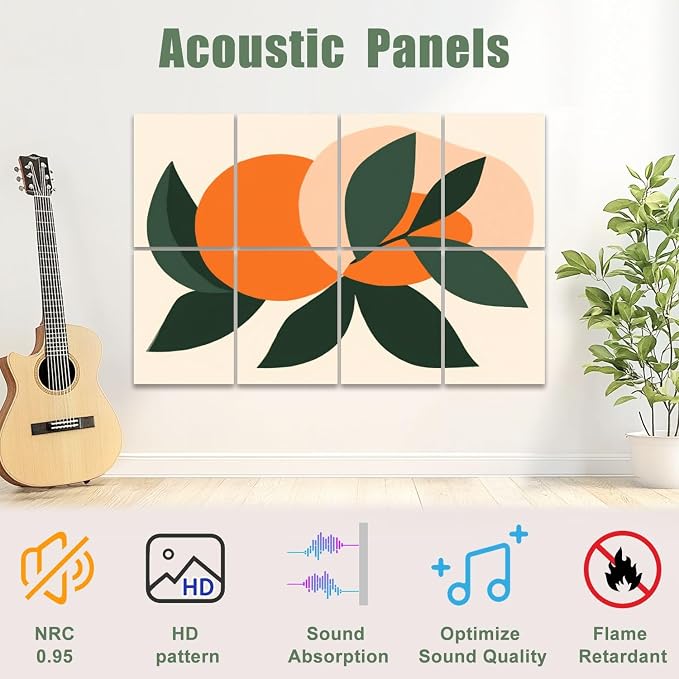 8 Pack Art Acoustic Panels Sound Absorbing Boho Botanical Leaf Orange Green - Image 3