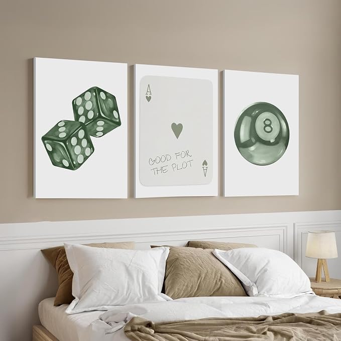 BOKPEN Green Poker Dice Canvas Wall Art Funky Y2K Trendy Preppy Pictures Lucky - Image 5