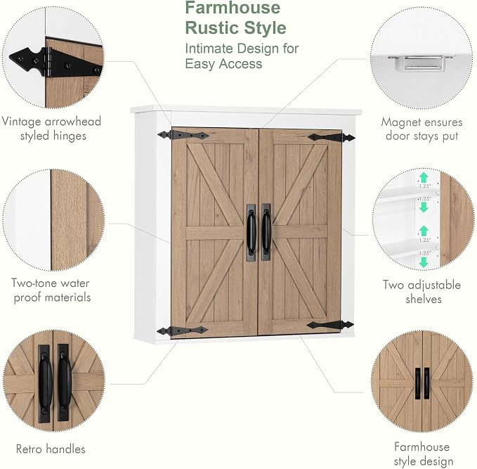 Spirich Bathroom Wall Cabinet Over Toilet, Farmhouse Wall Mounted Medicine - Image 4
