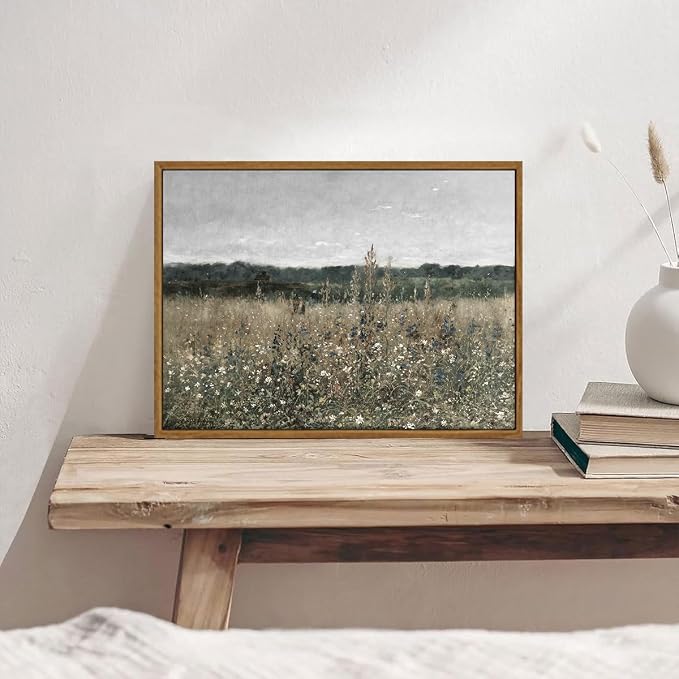OIQArtOIQ Vintage Framed Wall Art Wildflower Field Meadow Canvas Art Prints - Image 5