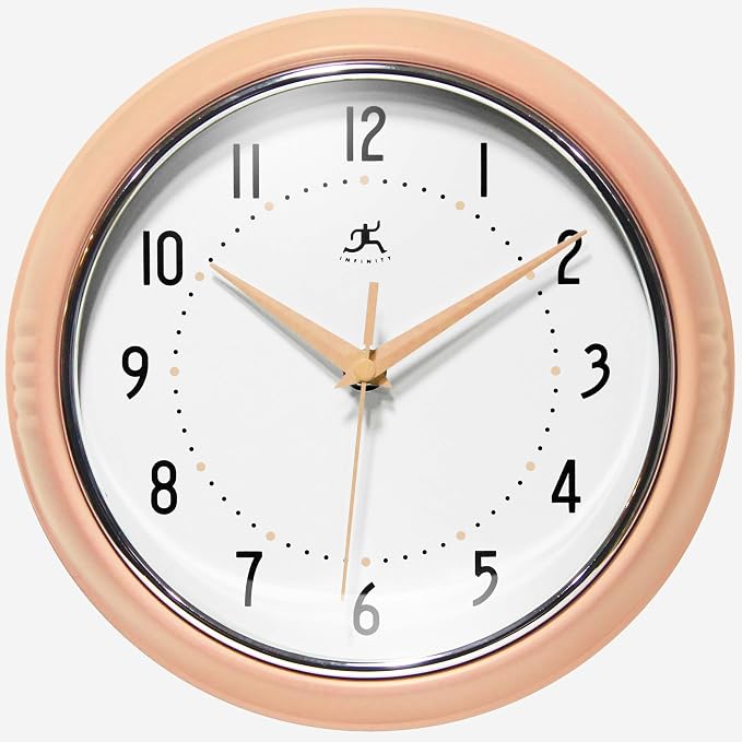 Infinity Instruments Retro 9.5 Inch Round Indoor Wall Clock, Peach Fuzz by InfinityInstruments