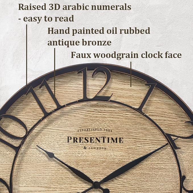 Presentime & Co 21" Farmhouse Series Wall Clock, Cottage Style, Vintage Design - Image 3