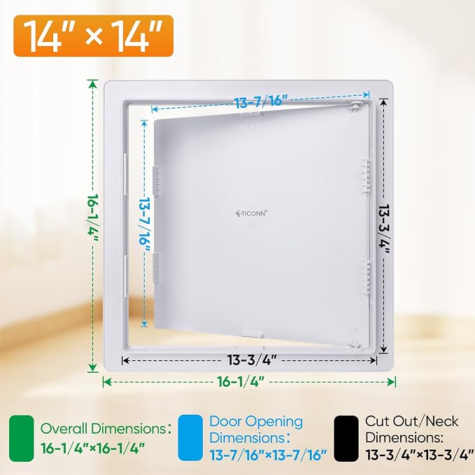 TICONN Access Panel for Drywall, 14 x 14 Inch ABS Plastic Wall Hole Cover - Image 2