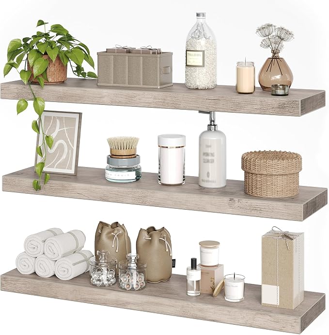 RALGEND Floating Shelves for Wall, 1.5" Thick Wall Shelf Set of 3 - Image 9