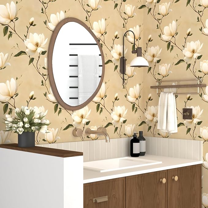 Floral Peel and Stick Wallpaper Vintage Khaki Contact Paper 17.5''x393'' Vinyl - Image 5