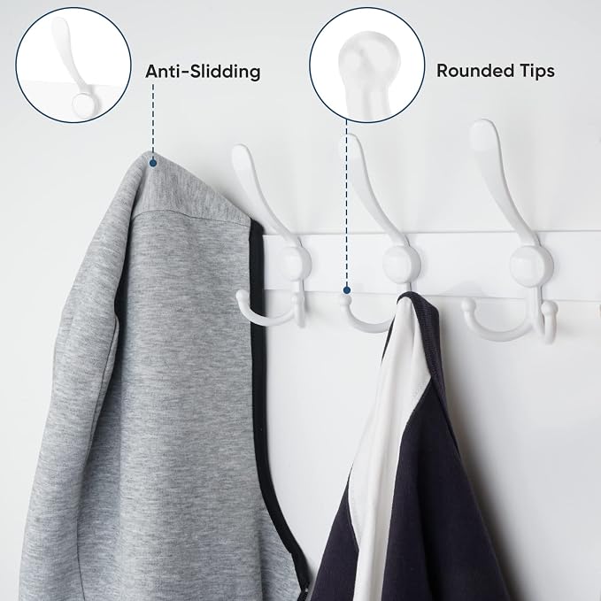 TICONN Wall Mounted Coat Rack, Five Heavy Duty Tri Hooks All Metal Construction - Image 4