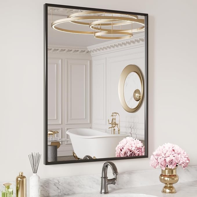 LOAAO 20"X30" Black Rectangle Bathroom Mirror Wall, Matte Black Aluminum Alloy - Image 4