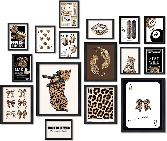ANERZA 16 PCS Framed Leopard Wall Art Decor, Cheetah Wall Prints by ANERZA