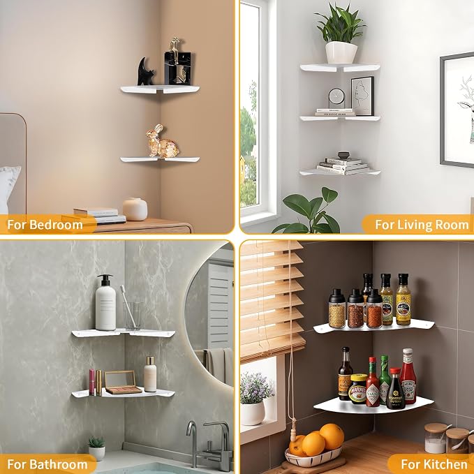 Corner Shelf Wall Mount, Floating Corner Shelves, Corner withs Wire Hole - Image 7