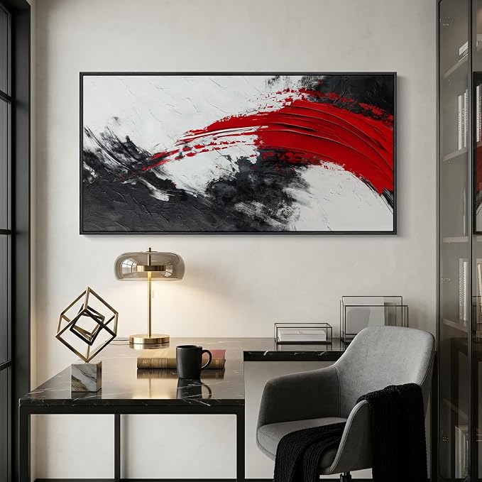 Extra Large Framed Red Black and White Abstract Wall Art - Image 4