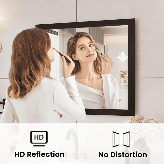 Amorho Bathroom Mirror Black, 30x36 Inch Thick Metal Framed Wall Mirrors - Image 3