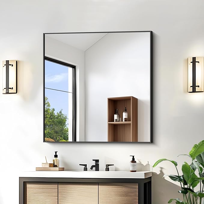 KOCUUY Bathroom Mirror, 30x30 Square Black Mirror by KOCUUY