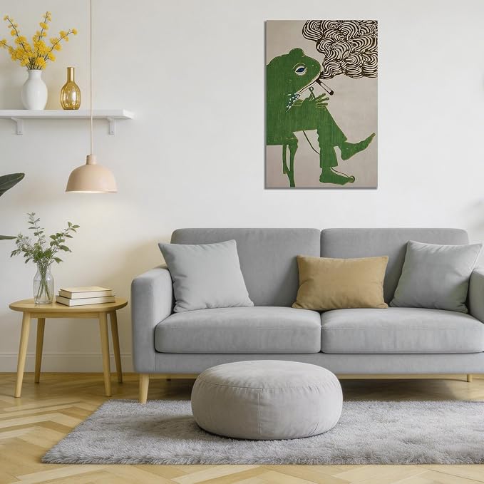 ALMLZL Funny Smoking Frog Wall Art Humorous Animal Whimsical Green Frog Canvas - Image 4