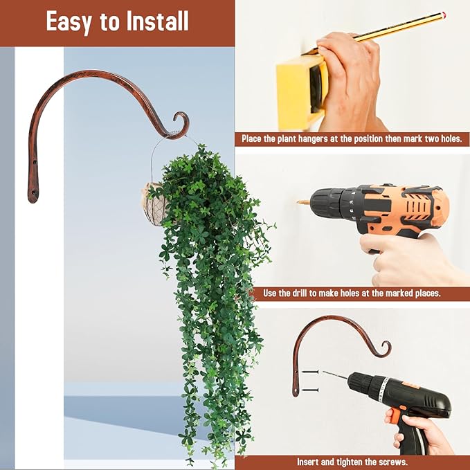 FEED GARDEN 2 Pack 8 Inch Hanging Plant Bracket Wall Hooks Decorative Plant - Image 7