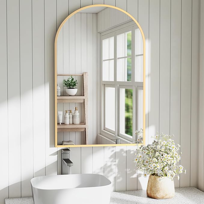 DUMOS Gold Metal Arch Vanity Rounded Rectangle Bathroom Mirrors by DumosLifestyle