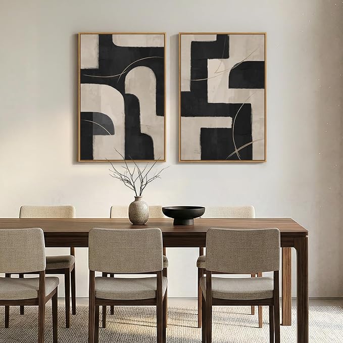 Large Framed Modern Neutral Abstract Wall Art, Geometric Pictures - Image 5